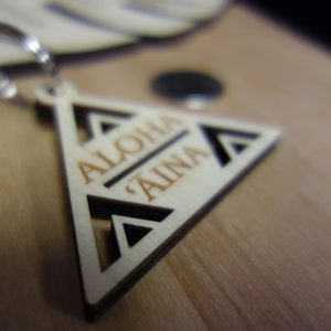 Laser Cut Wood Aloha 'aina Key Chain Maunakea Wooden Etched Hawaii Key ...