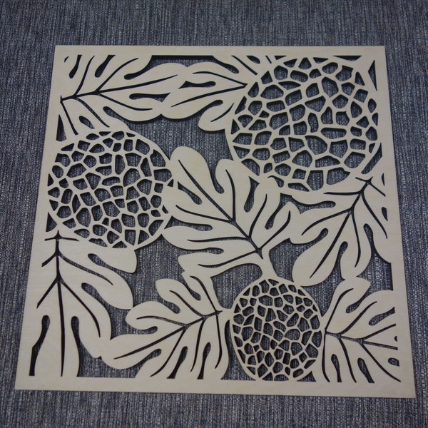 NEW: Laser Cut Wooden Square Ulu Breadfruit with Leaves Wood Sign Wood Cut Out Wall Art Home Decor Made In Hawaii Gift Tropical Island Style