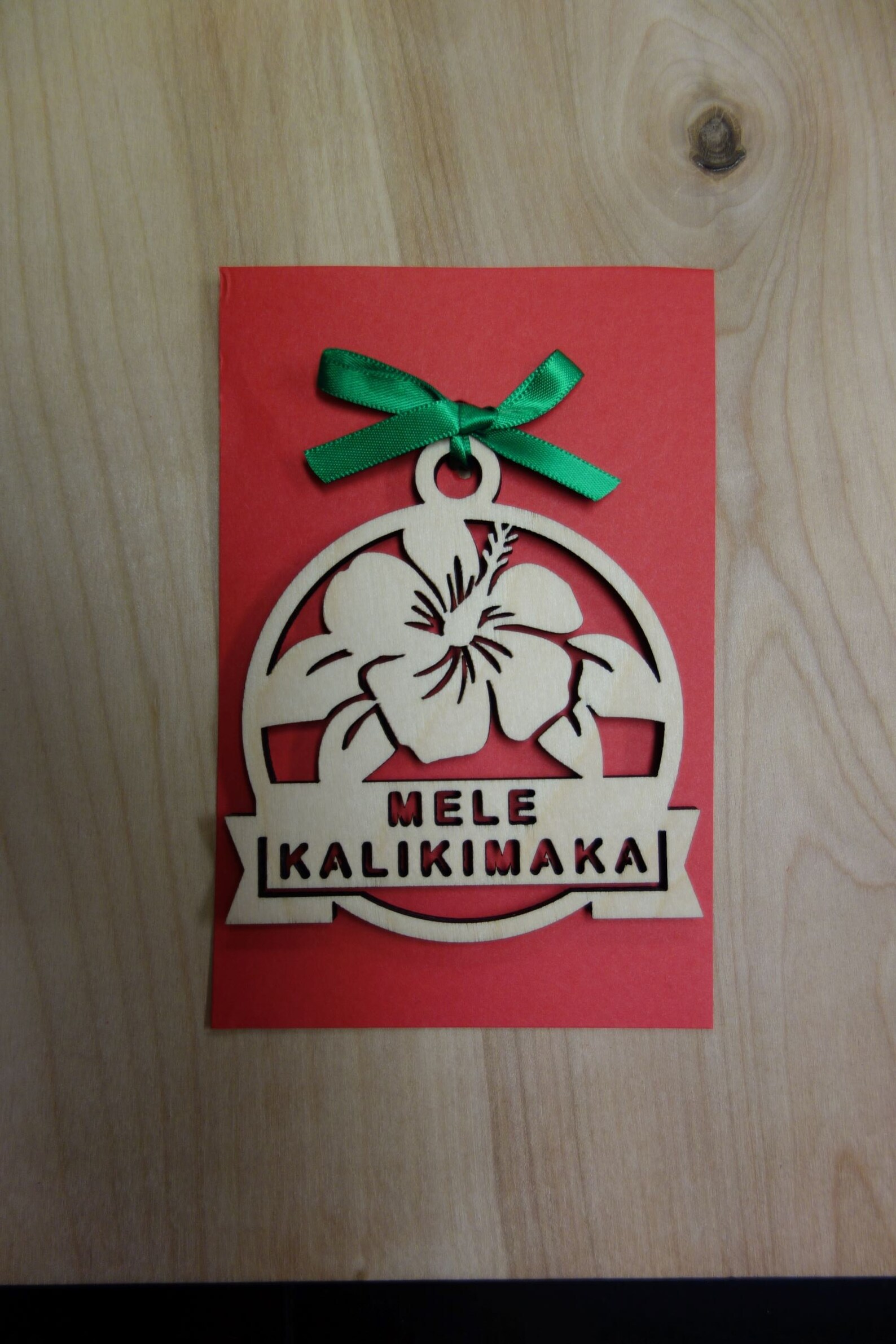 Wooden Mele Kalikimaka Hibiscus Flower Hawaiian Christmas Ornament