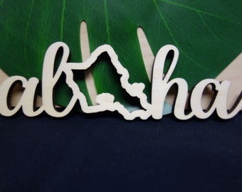 NEW ITEM: Laser Cut Small 6" Wooden Aloha w/ Oahu Island Hawaii Wood Sign Cut Out DIY Project Home Decor Piece Party Favor Made in Hawaii