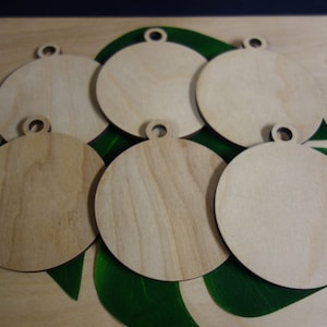 Set of 6 BLANK Wood Ornament Cut Out Wooden Keepsake Gift Tag DIY Holiday Decor Decorate Your Own Kids Party Activity Idea Wood Disc w/ Hole