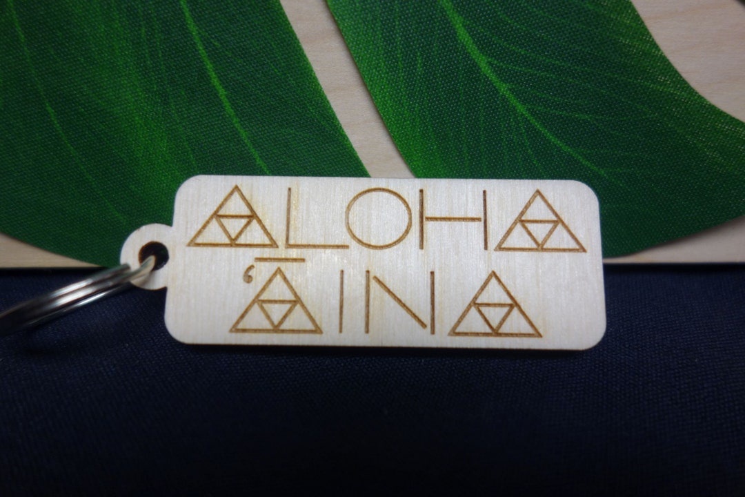 Laser Cut Wood Aloha 'aina Key Chain Maunakea Triangles Wooden Etched ...