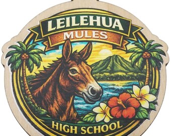 Leilehua Mules 2026 Graduation Keepsake Wood Laser Etched and Cut Ornament Gift Lei Engraved Made in Hawaii Ornaments Senior Graduate