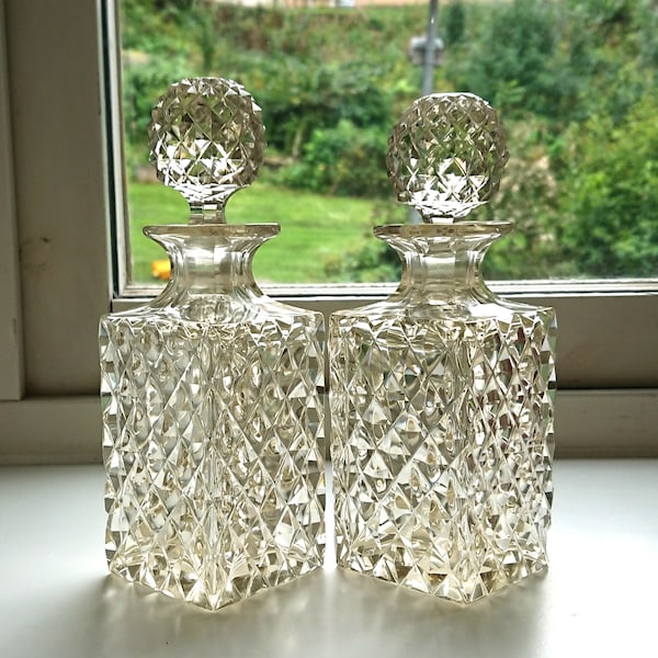 Two Victorian carafe decanter houseawarming gift for heme bottles flasks cut crystal glass 1800s antique