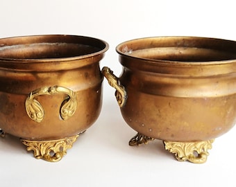 Antique Victorian flower pots brass 1800s rococo style antique home decor gift for home