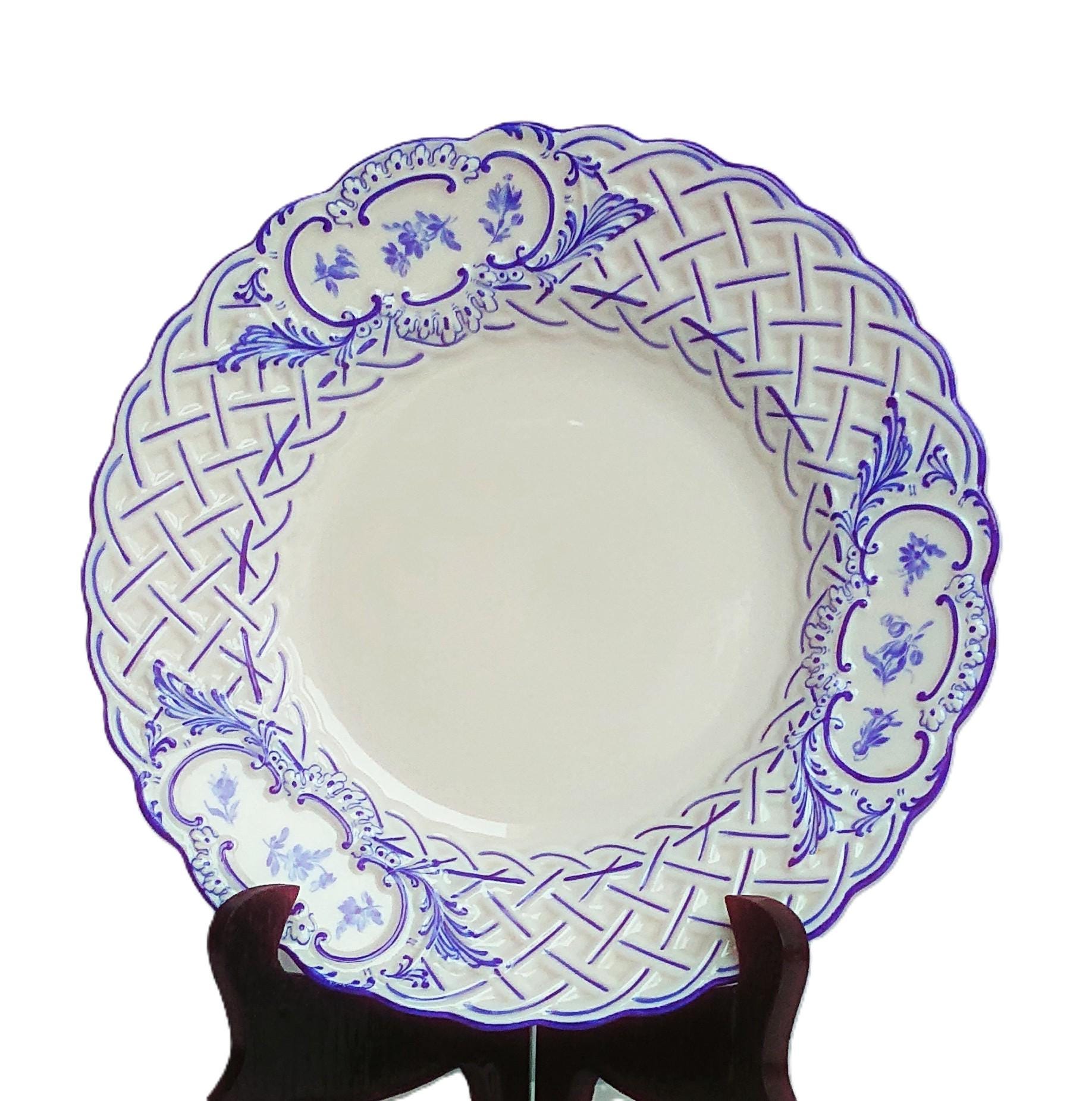 マイセン　アンティーク　手書きプレート アンティークシマイセン ドレスデン レースプレート 手書き花