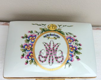 Limoges porcelain vanity box ormolu vintage gift for home Dauteuil France French country style large trinket box  rare collectible