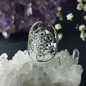 Anillo Ángel Metatrón ajustable acero inox. Cubo Metatron, Protección, Geometría sagrada, Activación energética, conexión universal, Amuleto