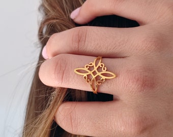 Witch Knot Ring, Stainless Steel, Adjustable Wiccan Amulet