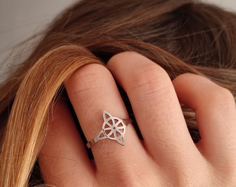 Witch Knot Ring, Stainless Steel Wiccan Protection Amulet, Adjustable