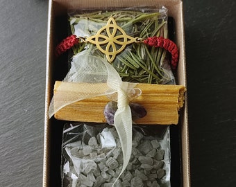 Gold Witch Knot Bracelet, Protection Charms, Cleansing Ritual Kit