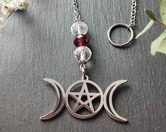 Triple Moon Goddess Window Pendant, Witch Knot Car Protection, Stainless Steel