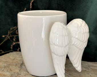 SIMBOLIKS Ceramic mug with white angel wings handle size 8.5 cm Original birthday gift Witch Special gift mystic gifts witch