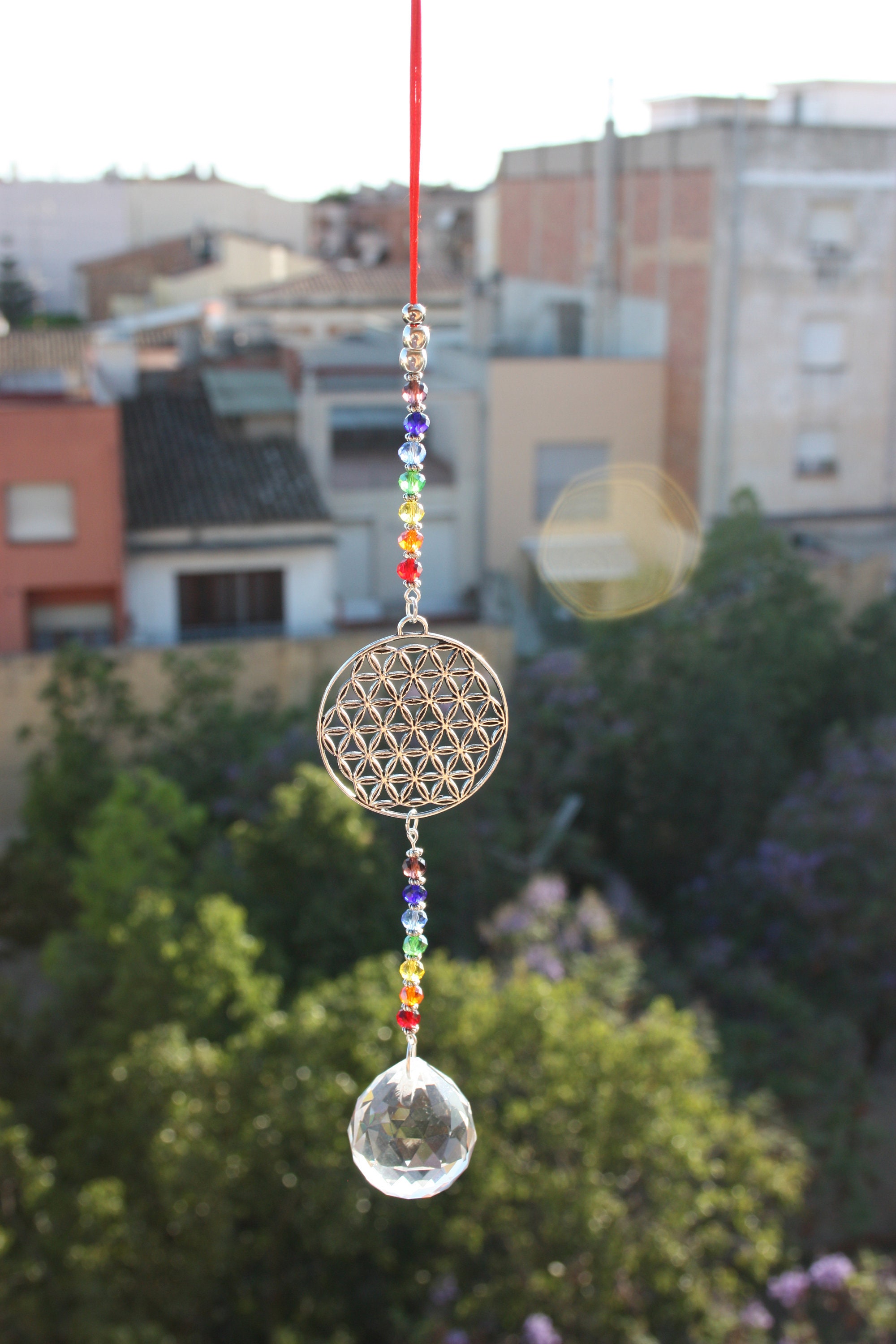 A través de lapso pimienta Colgante Feng Shui con símbolo de la flor de la vida y esfera - Etsy España