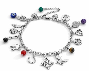 Witch Bracelet Charms: Evil Eye Protection, Good Luck, Wicca Symbols