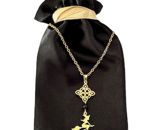 Witch Knot Necklace, Black Onyx, Stainless Steel Protection Amulet