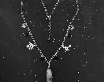 Quartz & Onyx Witch Necklace - Stainless Steel Protection Amulet