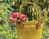 Straw Laundry Basket Handmade Storage Organizer Seagrass Garden Planter Wicker Flower Pot Rattan Nursery Pots Handle Bag
