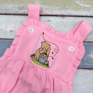 PINK Custom Embroidered Classic Winnie the Pooh  Baby Blue Bubble Romper, Classic Winnie the Pooh Outfit for Boy, 1st Birthday Romper