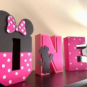 Hot Pink Girl Cartoon Mouse inspired 3D Letters, Mouse First Birthday, Mouse Theme, Free standing Mouse Letter, ONE, TWO, THREE