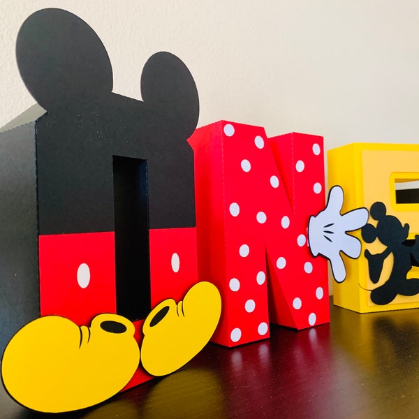 Cartoon Mouse Inspired 3D Letters,  First Birthday, Mouse Theme, Free standing Mouse Letter, ONE Birthday