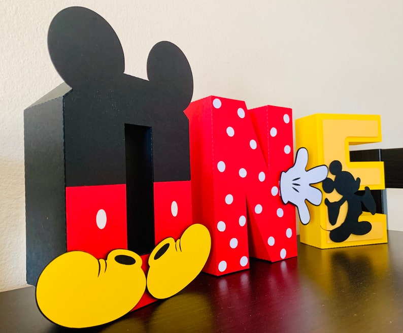 Cartoon Mouse Inspired 3D Letters, First Birthday, Mouse Theme, Free standing Mouse Letter, ONE Birthday image 1