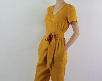 Women linen jumpsuit/ Wrap jumpsuit/ Casual linen jumpsuits/  Jumpsuit for women/ Summer jumpsuit