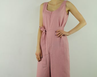 Combinaison en lin féminin/ combinaisons en lin décontractée/ pantalon à jambes larges/ combinaison pour femmes/ combinaison d’été