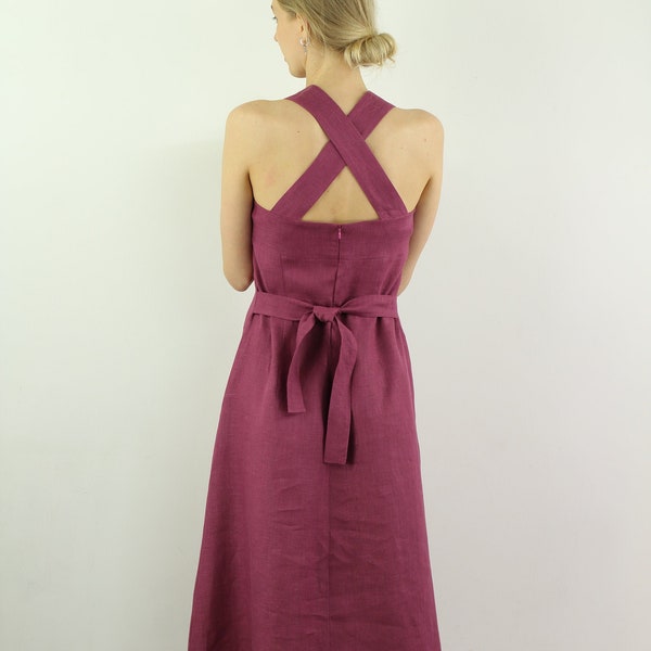 Linen dresses for women, Natural linen women dress, Fuchsia dress, Summer linen dress, Linen clothes, Sleeveless dress