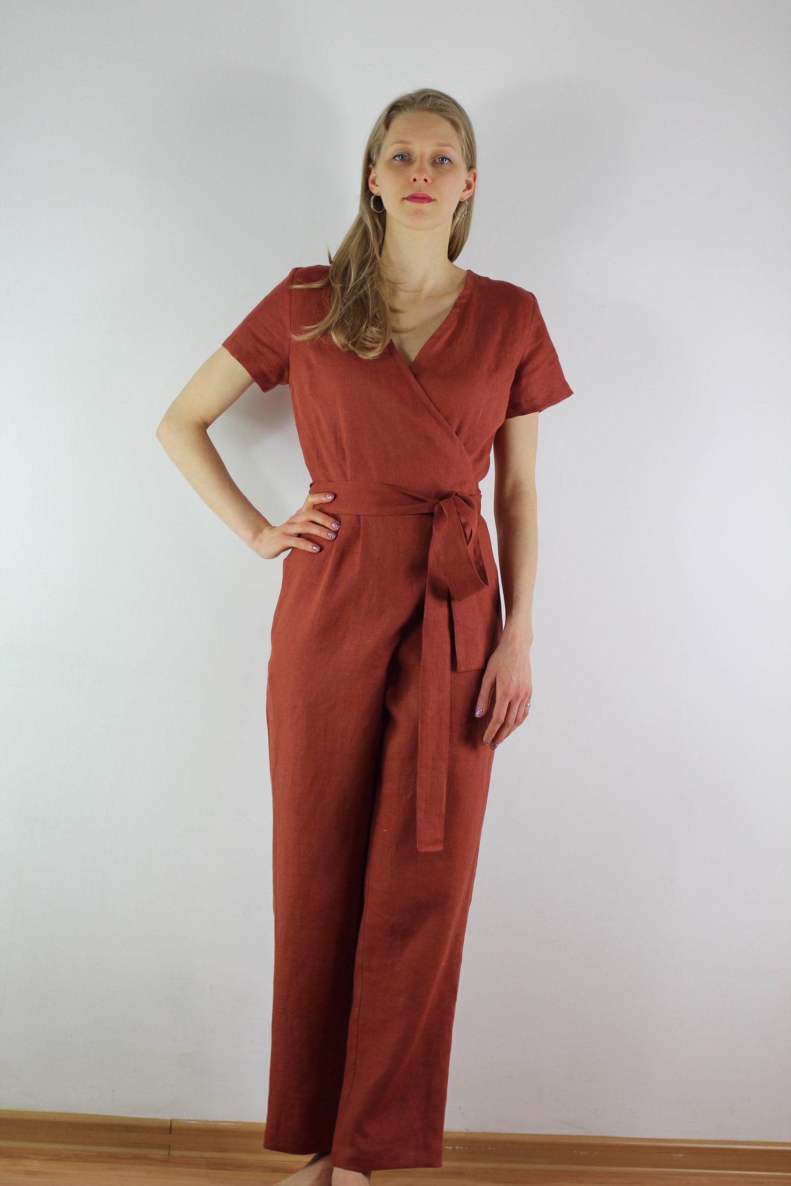 Women Summer Casual Solid Pocket Loose Linen Vest Jumpsuits