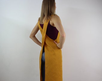 Linen apron/ Japanese cross back apron/ Cross back linen apron/ Pinafore linen apron/ Japanese apron/Unisex apron/