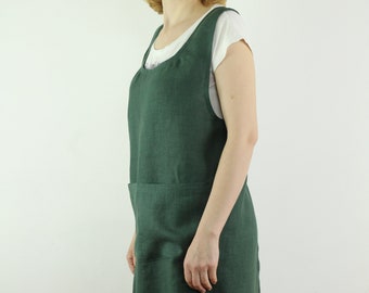 Linen apron/ Japanese cross back apron/ Cross back linen apron/ Pinafore linen apron/ Japanese apron/Unisex apron/