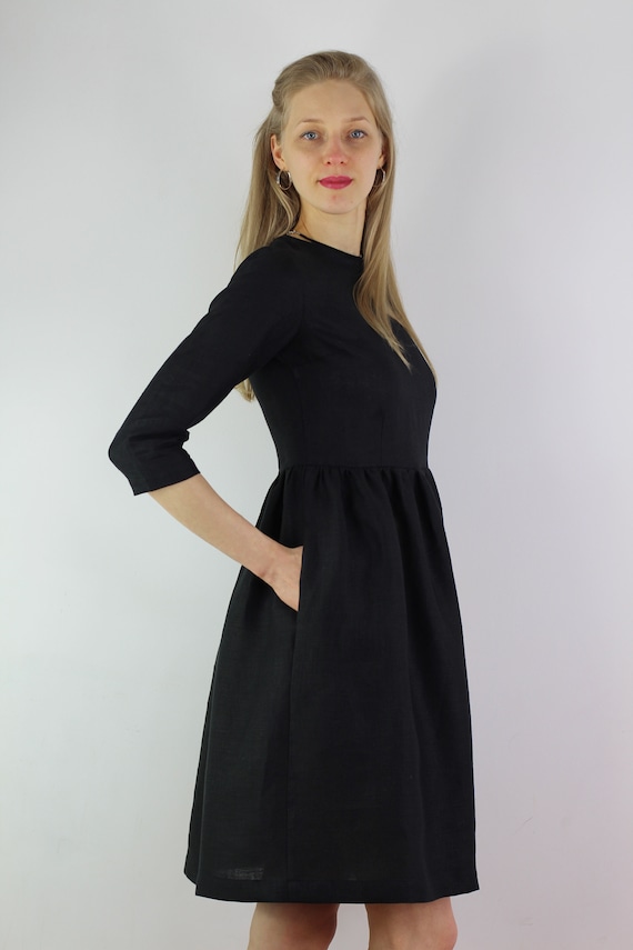 Black Linen Dress/ Linen Dress for Women/ Linen Women Dress/ | Etsy