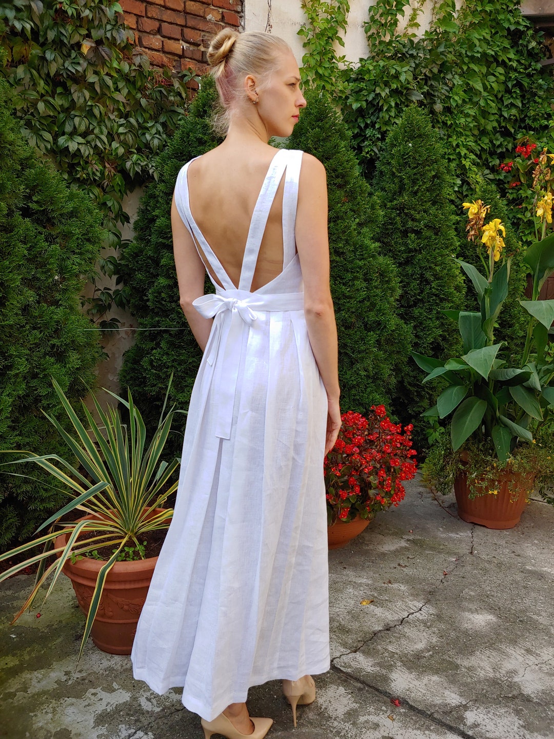 Maxi Linen Dress, Linen Casual Dress, Summer Dress, Open Back Dress - Etsy