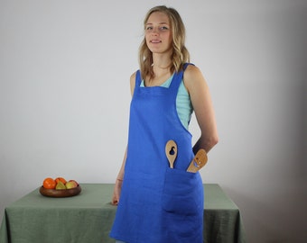 Linen apron/ Japanese cross back apron/ Cross back linen apron/ Pinafore linen apron/ Japanese apron/