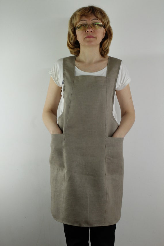 Linen Pinafore Japanese Apron Criss Cross Apron Square Cross Linen Apron  Pinafore Dress Linen Apron Japanese Style Apron Pinafore 