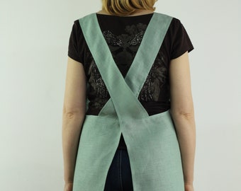 Linen apron/ Japanese cross back apron/ Cross back linen apron/ Pinafore linen apron/ Japanese apron/Unisex apron/