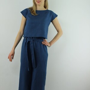 Linen blouse/Linen top/ Navy blue women blouse/Women top/Linen clothing image 7