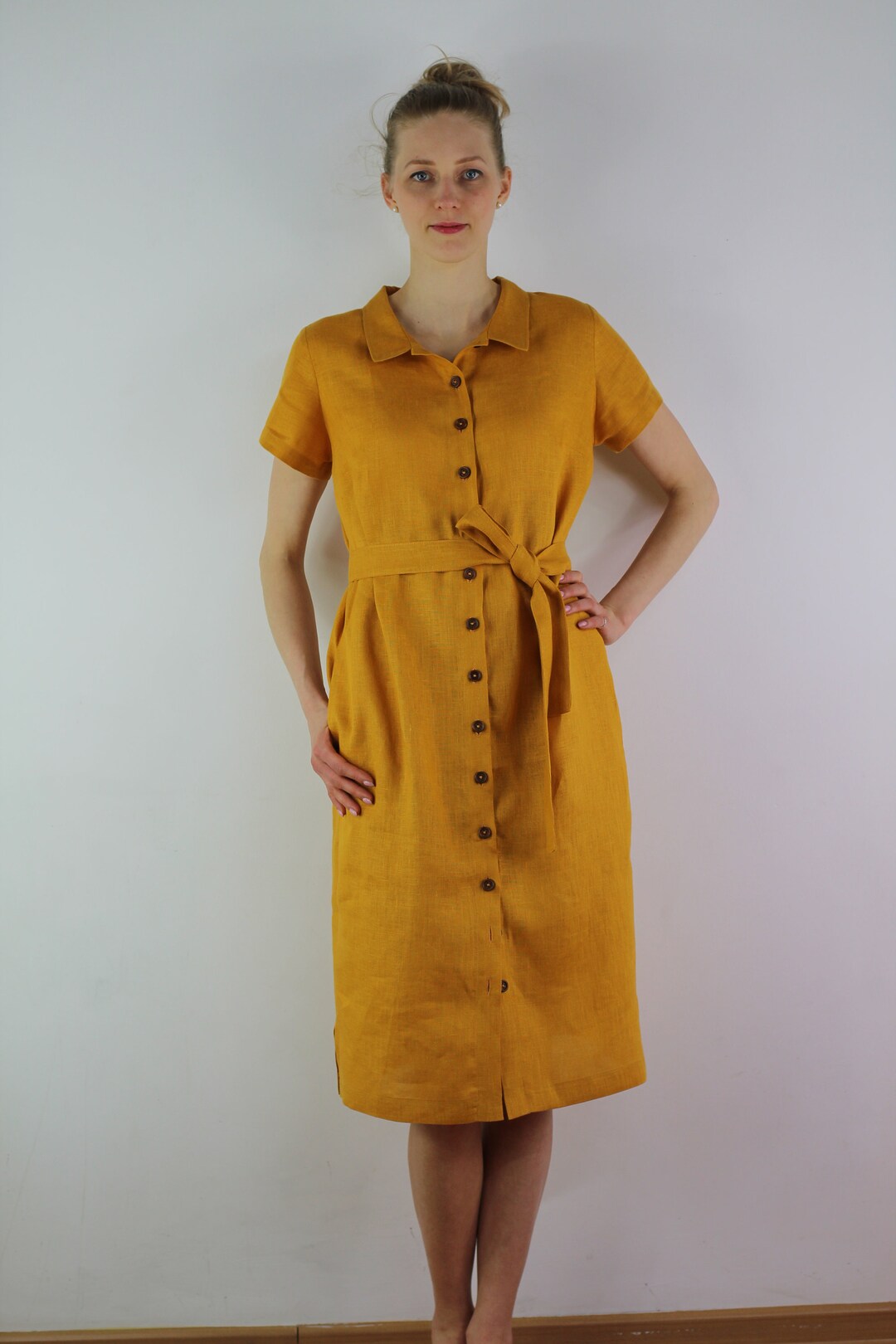 Linen Dress/ Button Down Dress/ Linen Casual Dress/ Linen Summer