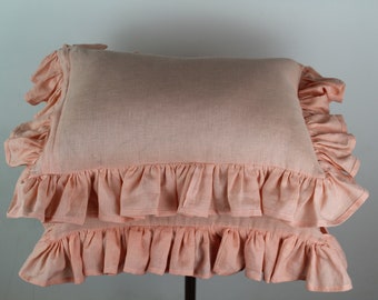 Ruffled Linen Pillowcase, Linen Pillowcase with Ruffles,  Decorative Pillowcase,  Ruffled Pillow Cover