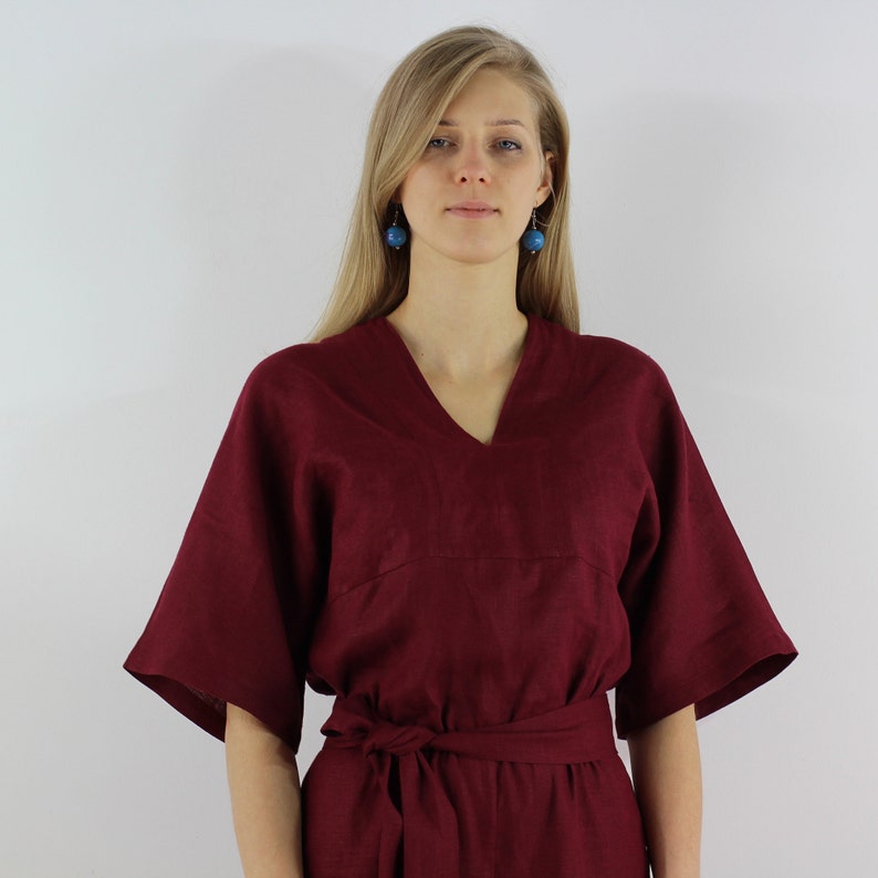 Damen Leinen Jumpsuit / Casual Leinen Jumpsuits / Leinen Strampler / Jumpsuit für Frauen / Burgundy Jumpsuit Bild 1