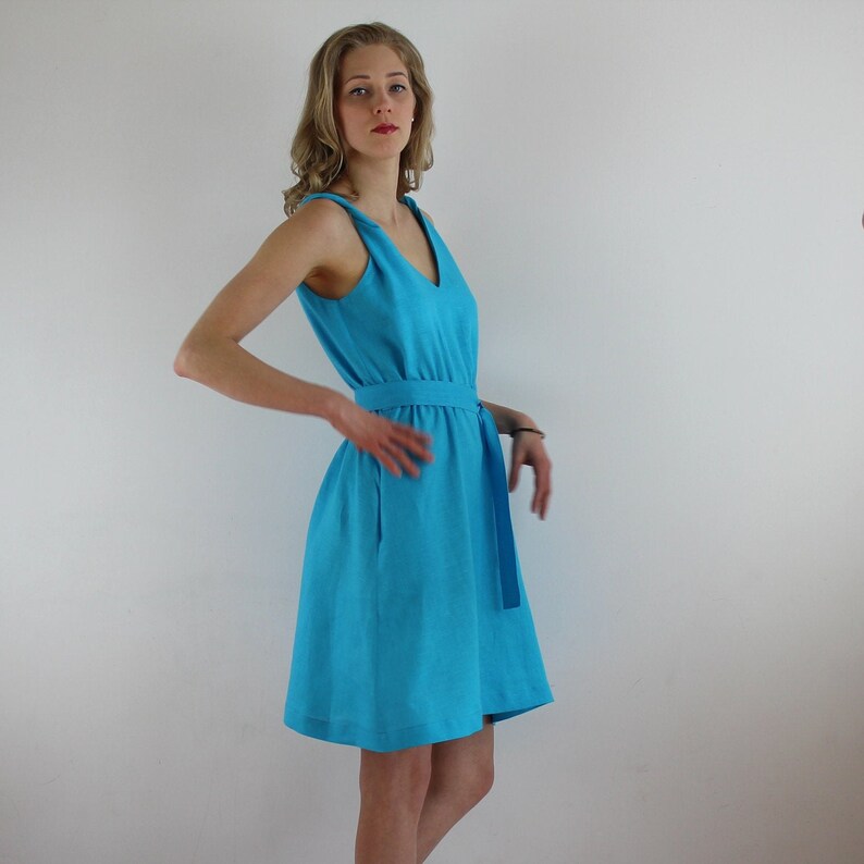 Linen Dresses for Women, Natural Linen Women Dress, Aqua Dress, Summer
