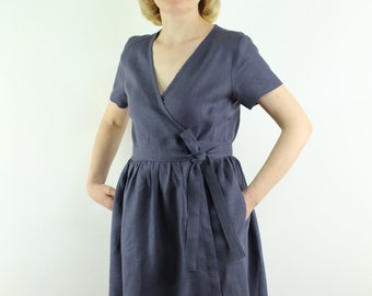 Linen dresses for women, linen wrap dress , linen casual dress, linen summer dress, linen women dress
