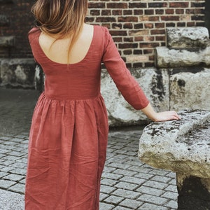 Linen dress for women/ Open back linen dress/Linen casual dress/ Natural linen  dress/ Oversize model/ Cinnamon, terracotta dress
