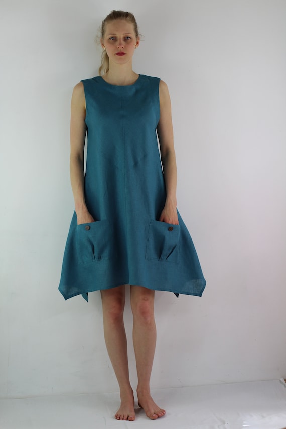 Linen Sleeveless Dress/ Linen Dresses for Women/ Linen Teal Dress/ Linen Casual Dress/ Linen Summer Dress/ Linen Women Dress
