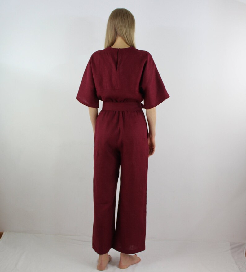 Damen Leinen Jumpsuit / Casual Leinen Jumpsuits / Leinen Strampler / Jumpsuit für Frauen / Burgundy Jumpsuit Bild 6