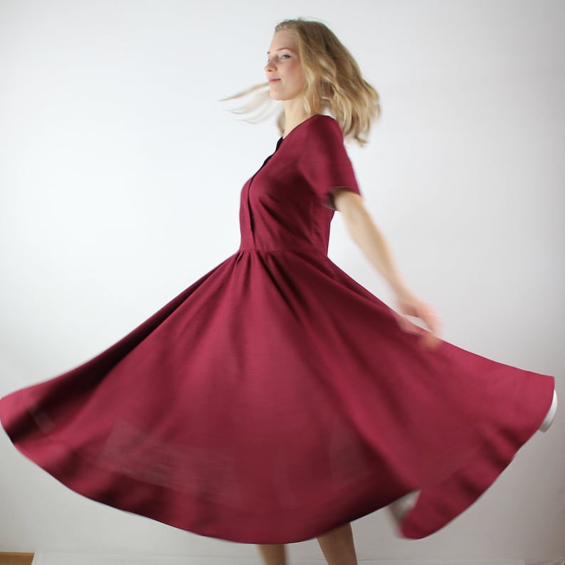 Wedding guest dress/ Cocktail dress/ Linen women dress/ Linen maxi dress/ S ummer dress/Burgundy dress/ Full circle skirt/ Evening dress 