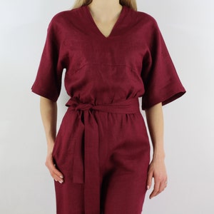 Damen Leinen Jumpsuit / Casual Leinen Jumpsuits / Leinen Strampler / Jumpsuit für Frauen / Burgundy Jumpsuit Bild 2