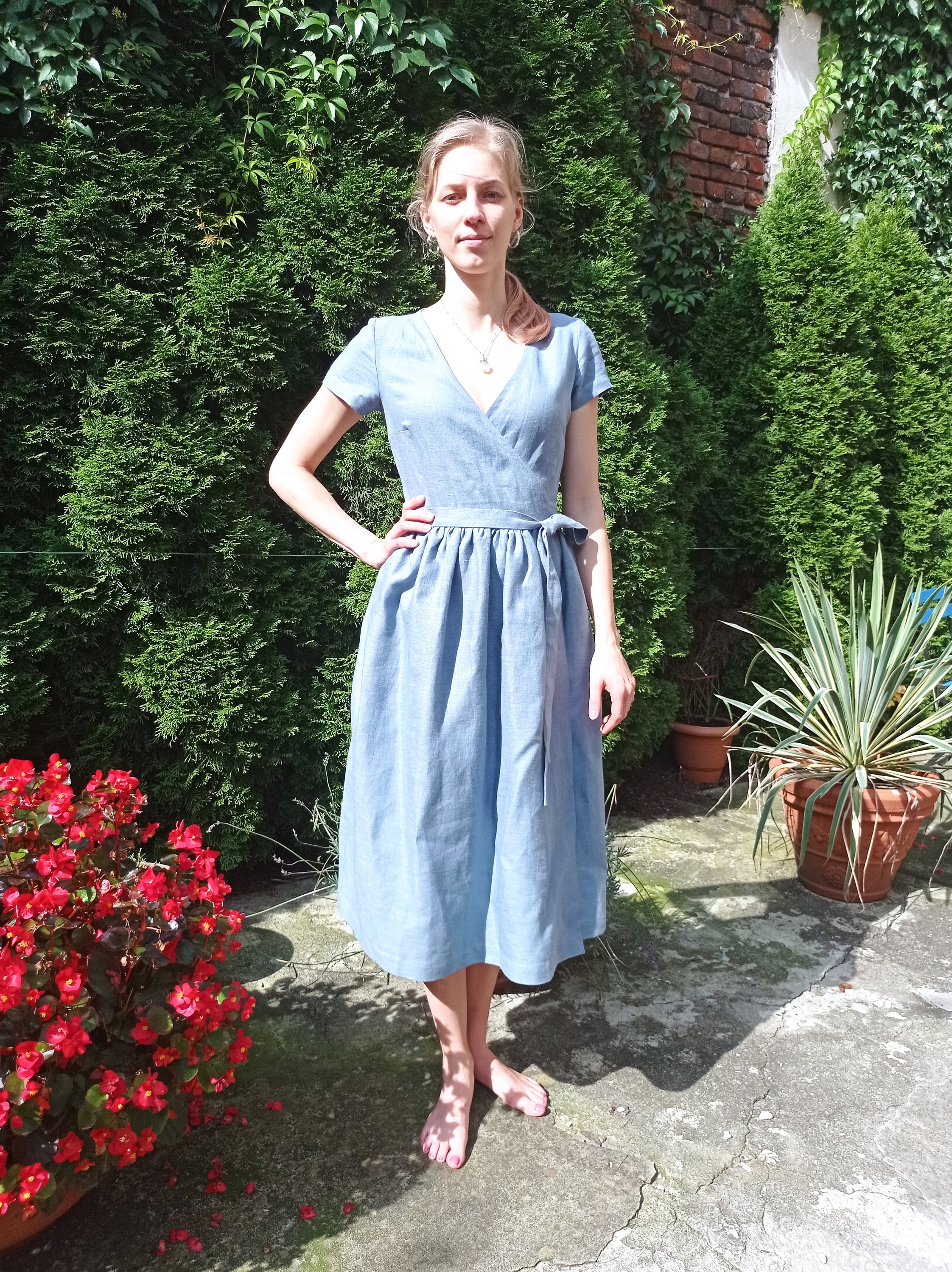 short sleeve linen wrap dress Wrap Linen Women Dress With Short Sleeves, Linen Casual Dress, Linen Summer  Dress