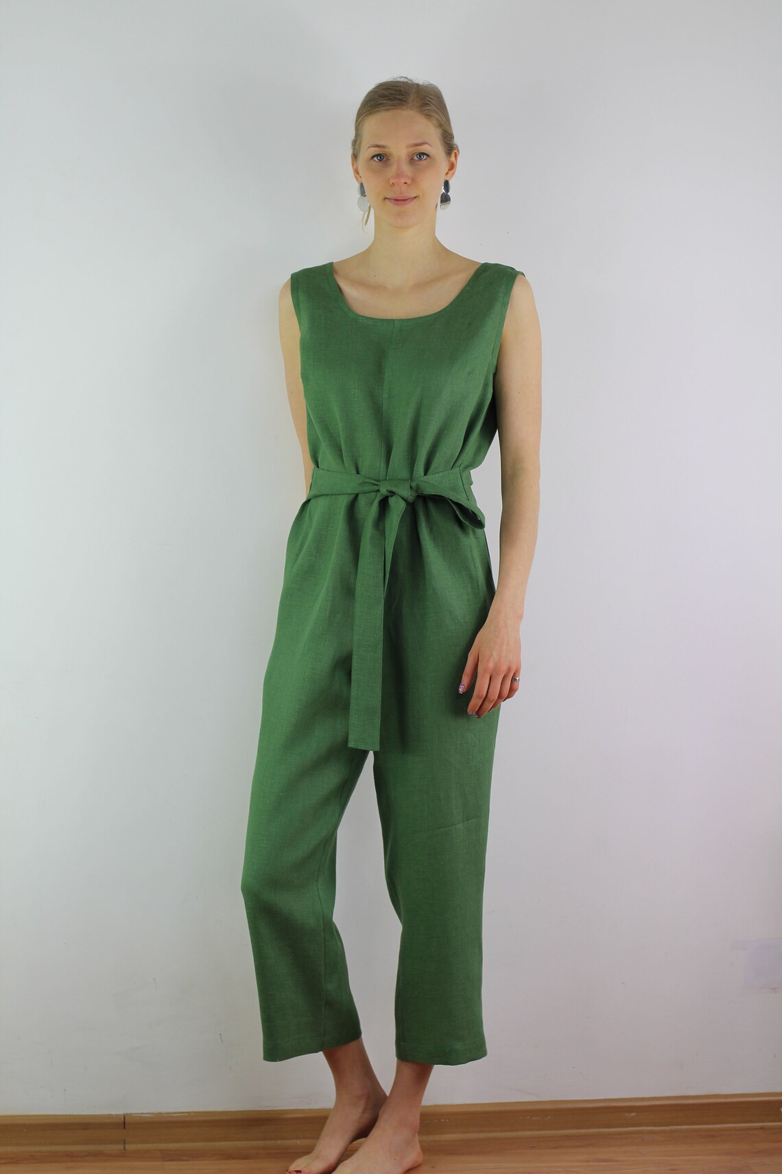 Summer Linen Jumpsuit/ Casual Linen Jumpsuits/ Green Overall/ Etsy
